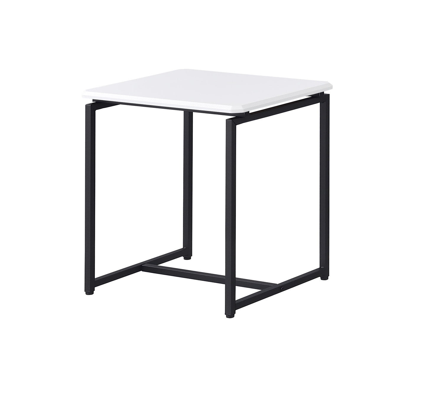 The GT 3-Piece Carbon Fiber Wrap Set includes a modern coffee table and two end tables, all with white square tops and black metal legs, showcasing a sleek, minimalist design.