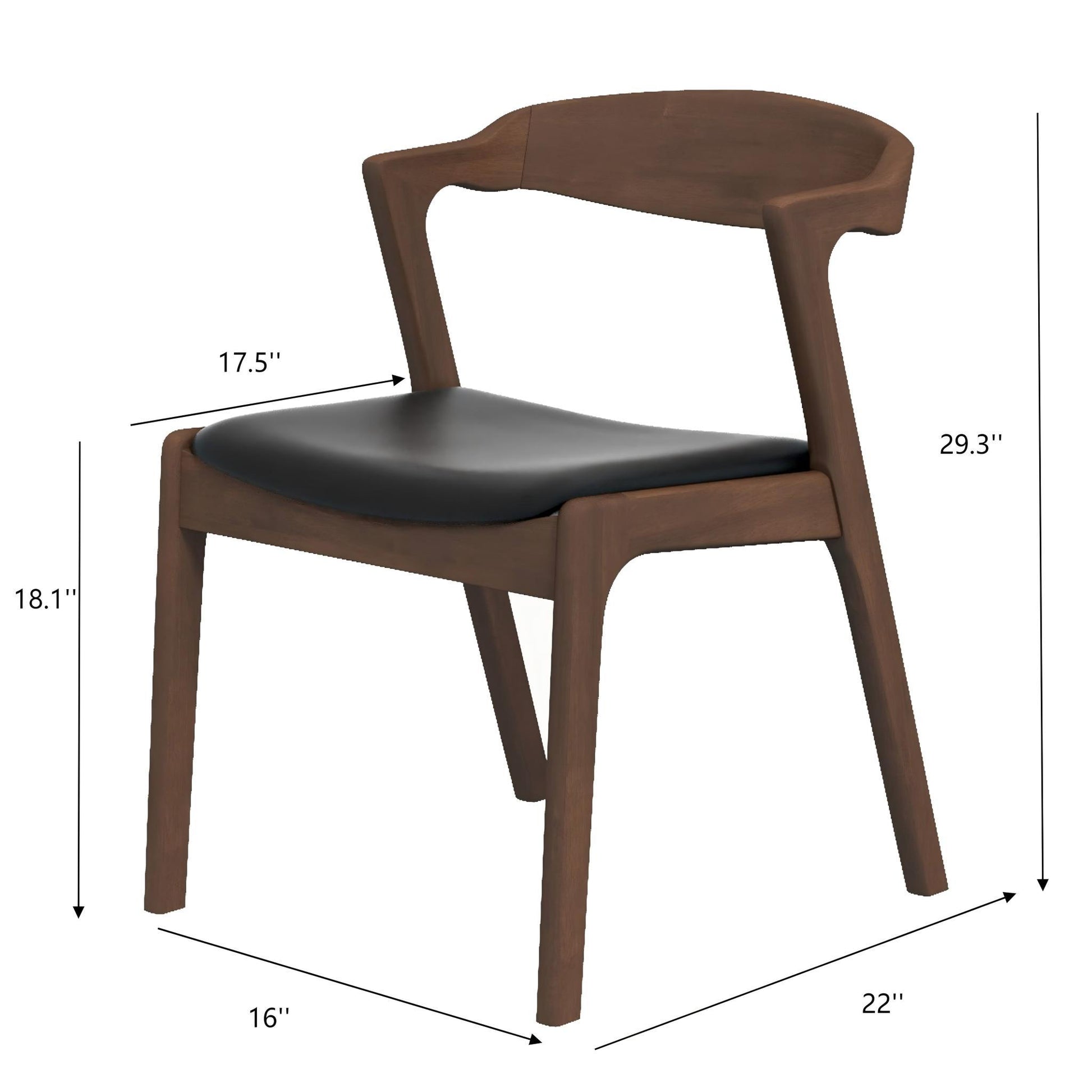 Dakota - Mid-Century Modern Velvet Dining Chair (Set of 2) features a curved backrest and black cushioned seat. Dimensions: 29.3" H x 22" W x 18.1" seat height x 17.5" seat depth.