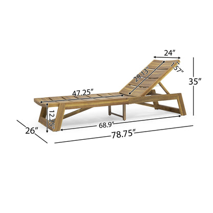 The Outdoor Chaise Lounge With Adjustable Seating And Slat Panel - Yellow Brown measures 78.75"L x 26"W x 35"H, with a seat height of 12.25", seat length of 47.25", backrest height of 29.13", and backrest width of 24".