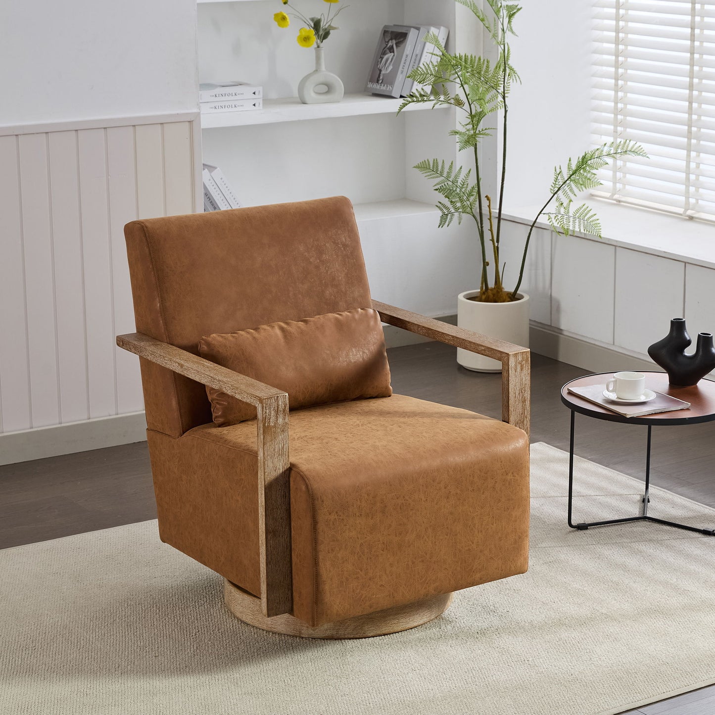 Swivel Modern Upholstered Accent Chair With Armrests