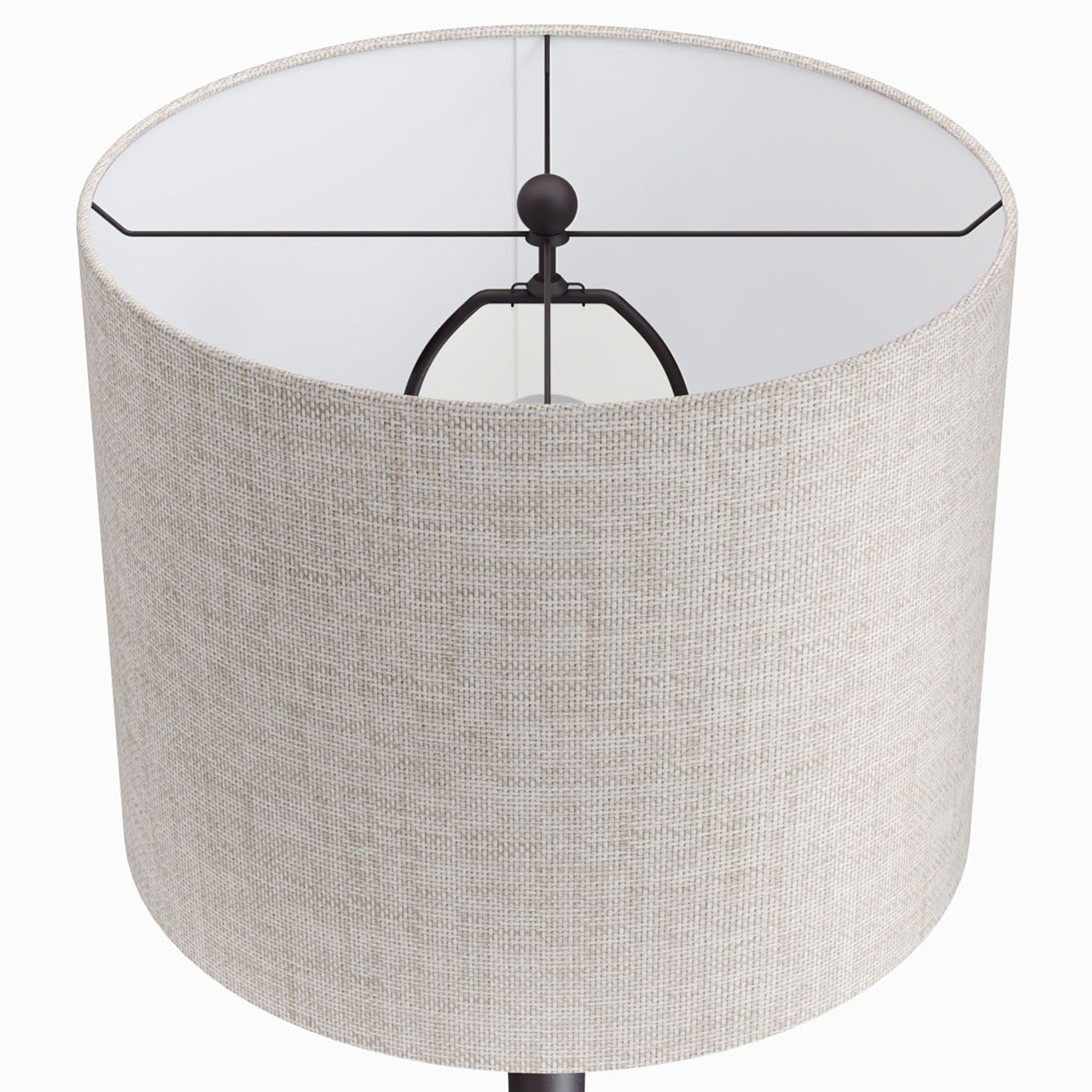 Top view of the Lenuxe Contemporary & Modern Design Table Lamp (Set of 2) featuring a beige fabric lampshade, visible inner metal frame, and bulb, shown against a white background.