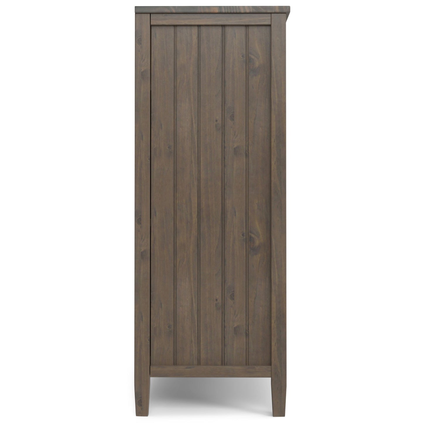Lev - Medium Storage Cabinet in Smoky Brown, shown from the side, features a tall, rectangular shape with a vertical plank design and dark brown finish.