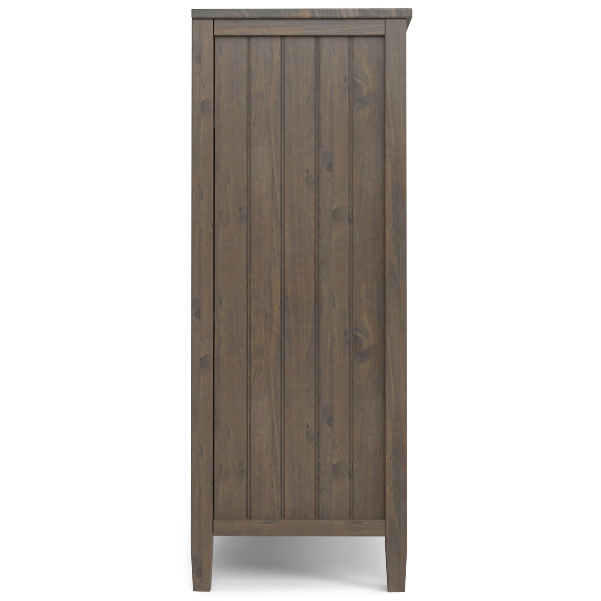 Lev - Medium Storage Cabinet in Smoky Brown, shown from the side, features a tall, rectangular shape with a vertical plank design and dark brown finish.
