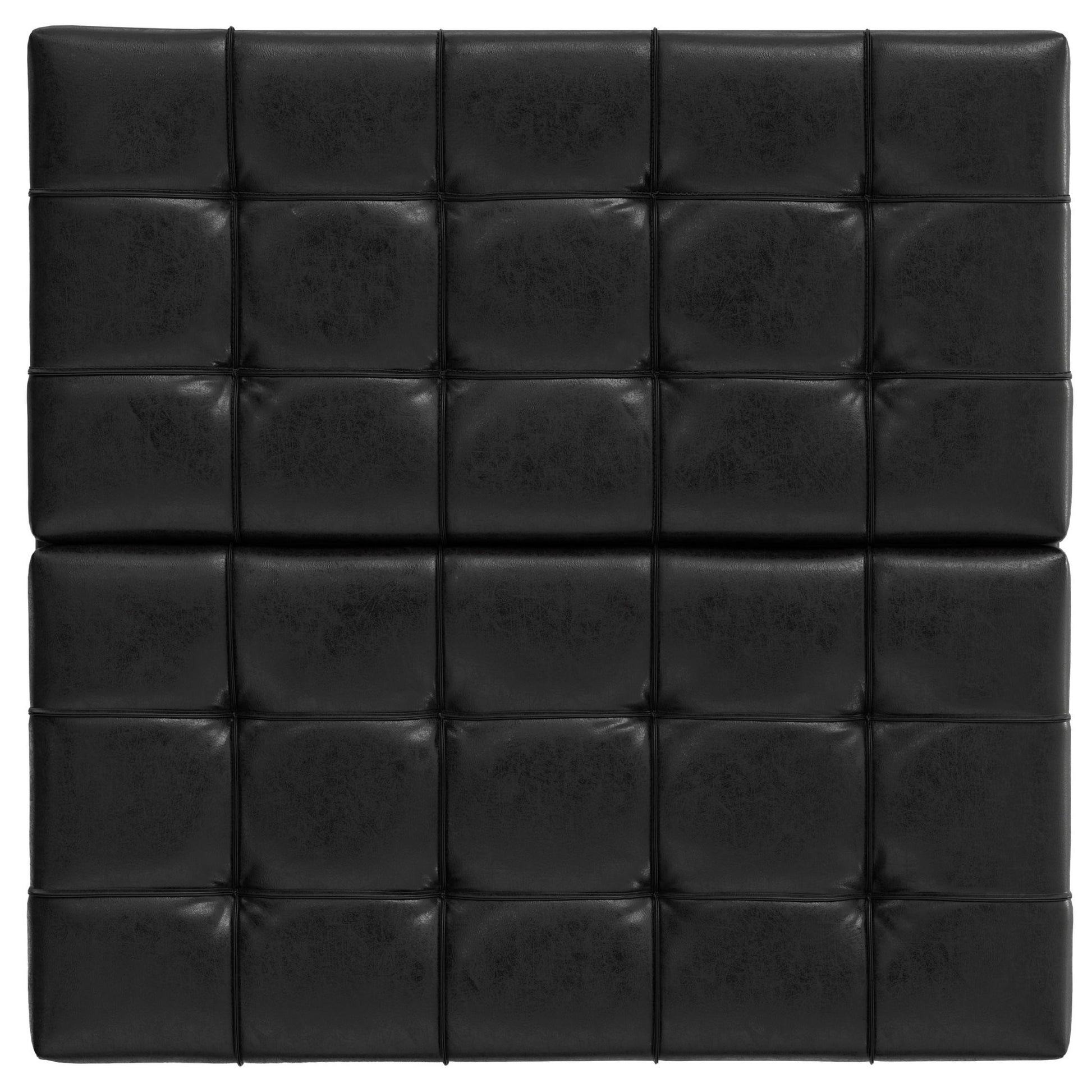 Harrison - Upholstered Coffee Table Storage Ottoman in black features square-tiled, tufted upholstery with stitched outlines and subtle buttons at each grid intersection for a sleek, modern look.