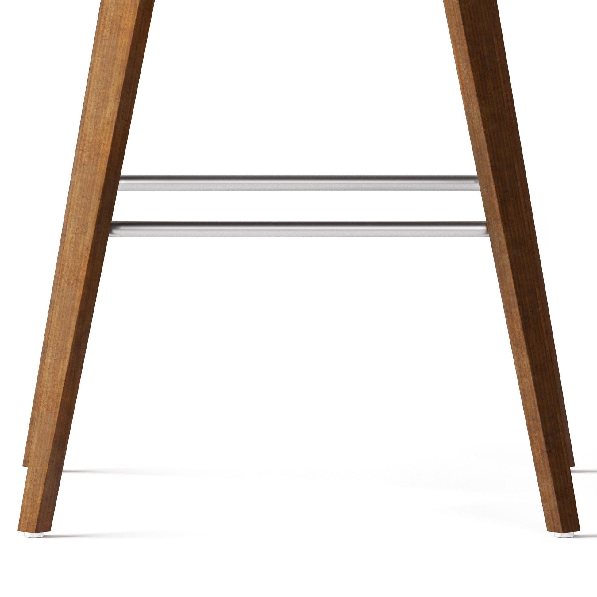 Close-up of the Randolph Bentwood Counter / Bar Height Stool (Set of 2), highlighting the lower portion with twin metal footrests joining the legs, set against a white background.