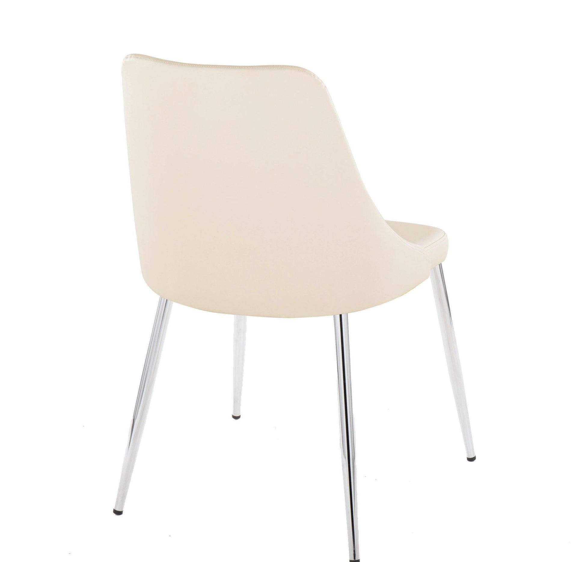 The Giovanni Contemporary Elegant Design Dining Chair (Set of 2) features a smooth, cream-colored backrest and seat with four shiny chrome legs, shown from behind against a plain white background.