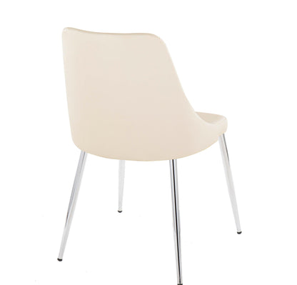 The Giovanni Contemporary Elegant Design Dining Chair (Set of 2) features a smooth, cream-colored backrest and seat with four shiny chrome legs, shown from behind against a plain white background.