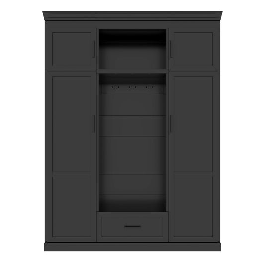 Hall Tree With Bench And 3 Hooks, Modern Entryway Storage Organizer Cabinet With 4 Doors, 1 Drawer And Adjustable Shelves