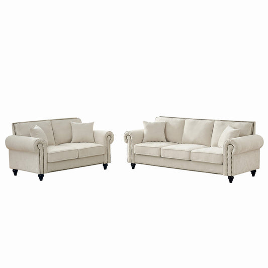 Modern 3 And 2 Seater Sofa With Rolled Arms, Tufted Upholstered Couch