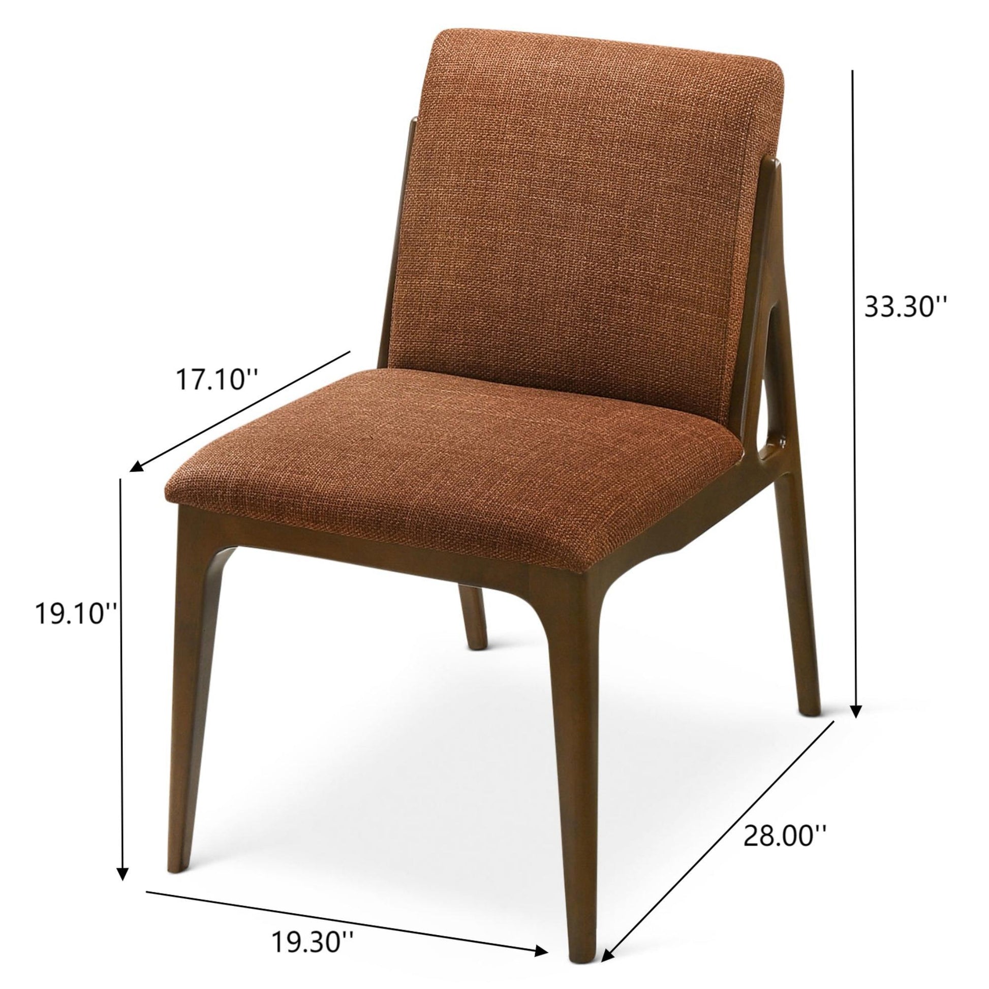 The Grivelle Elegant Dining Chair (Set of 2) features brown upholstery, a wooden frame and legs, and measures 33.3" H x 28" D x 19.3" W with a seat height of 19.1" and seat depth of 17.1".
