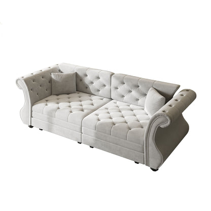Oversized Chesterfield Pull Out Sofa Bed, Roll Arm Couch With Flower Tufting For Living Room
