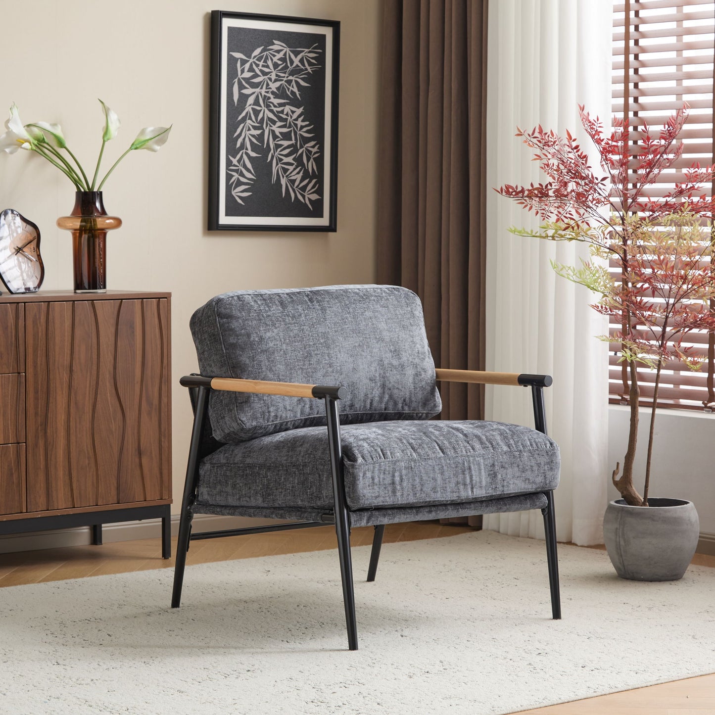 Modern Accent Chair With Plush Cushions, Cozy Seating