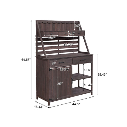 Potting Bench With 5 Drawer Storage And Slatted Back Panel, Garden Workstation - Brown