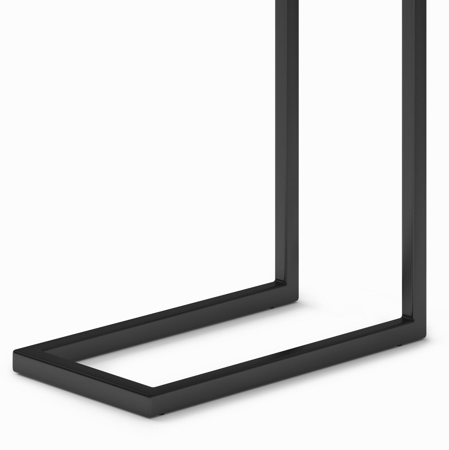 The Skyler - Handcrafted C Side Table features a minimalist black metal leg with a rectangular open-frame design forming a right angle, set against a white background.
