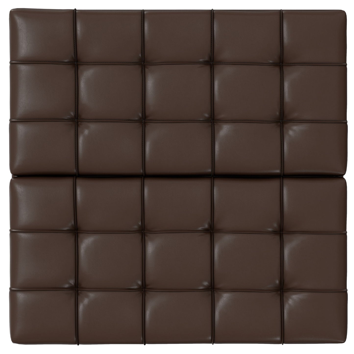 The Harrison - Upholstered Coffee Table Storage Ottoman features a square grid of brown, tufted, leather-like padded panels arranged in four rows and columns with visible seams and indented buttons for a quilted look.