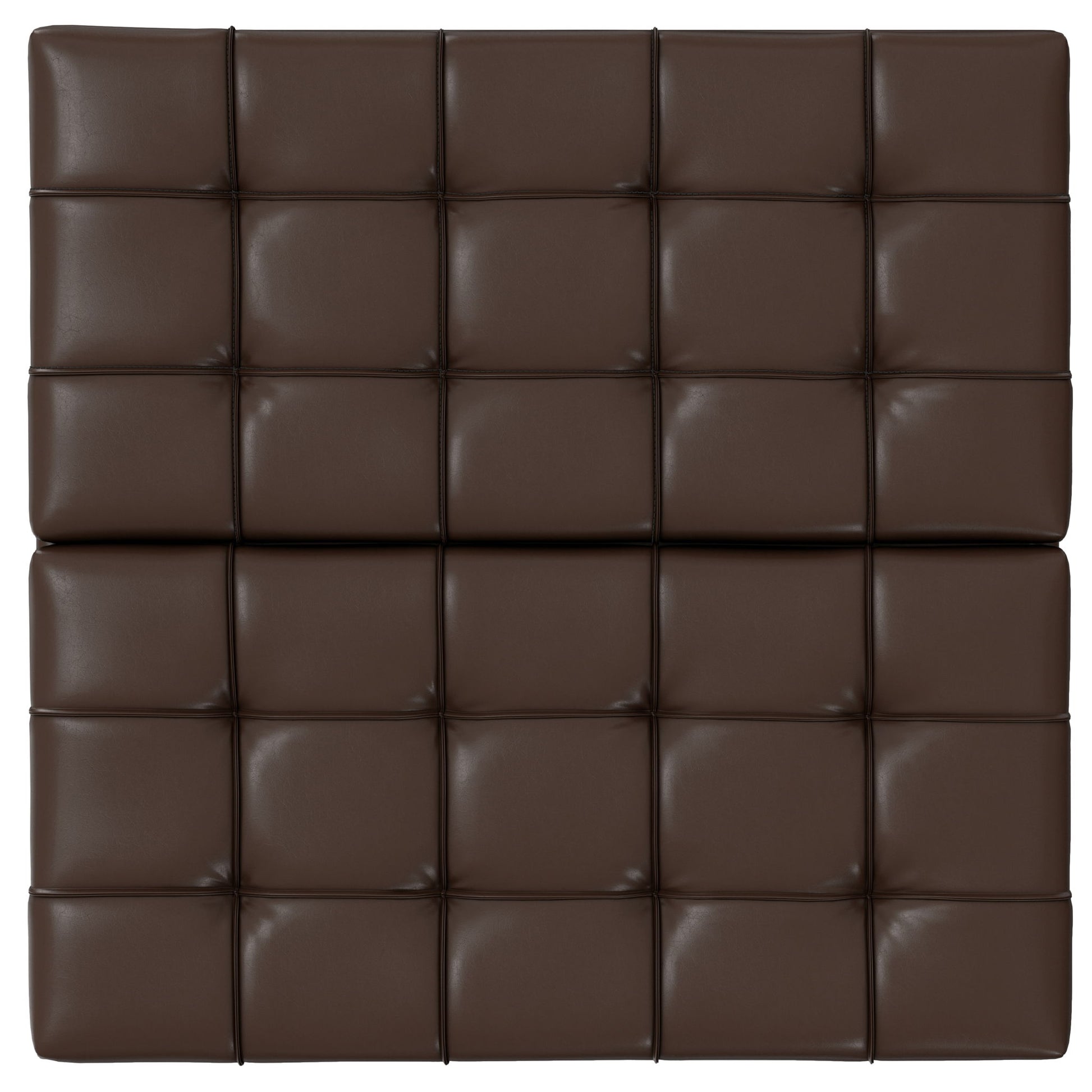 The Harrison - Upholstered Coffee Table Storage Ottoman features a square grid of brown, tufted, leather-like padded panels arranged in four rows and columns with visible seams and indented buttons for a quilted look.
