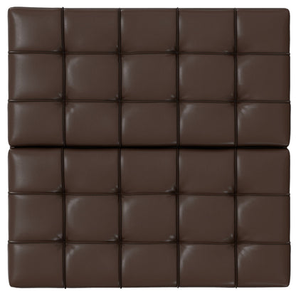 The Harrison - Upholstered Coffee Table Storage Ottoman features a square grid of brown, tufted, leather-like padded panels arranged in four rows and columns with visible seams and indented buttons for a quilted look.