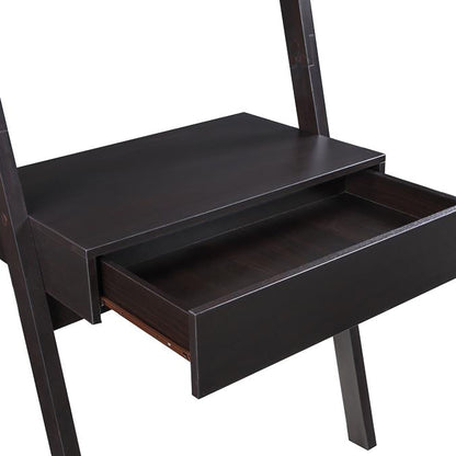 Wall Leaning Ladder Desk With 2 Shelves And 1 Drawer - Cappuccino