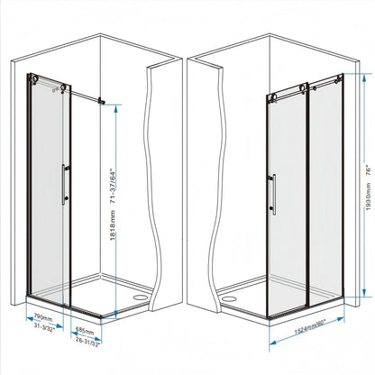 Frameless Shower Door, Smooth Sliding Tracks