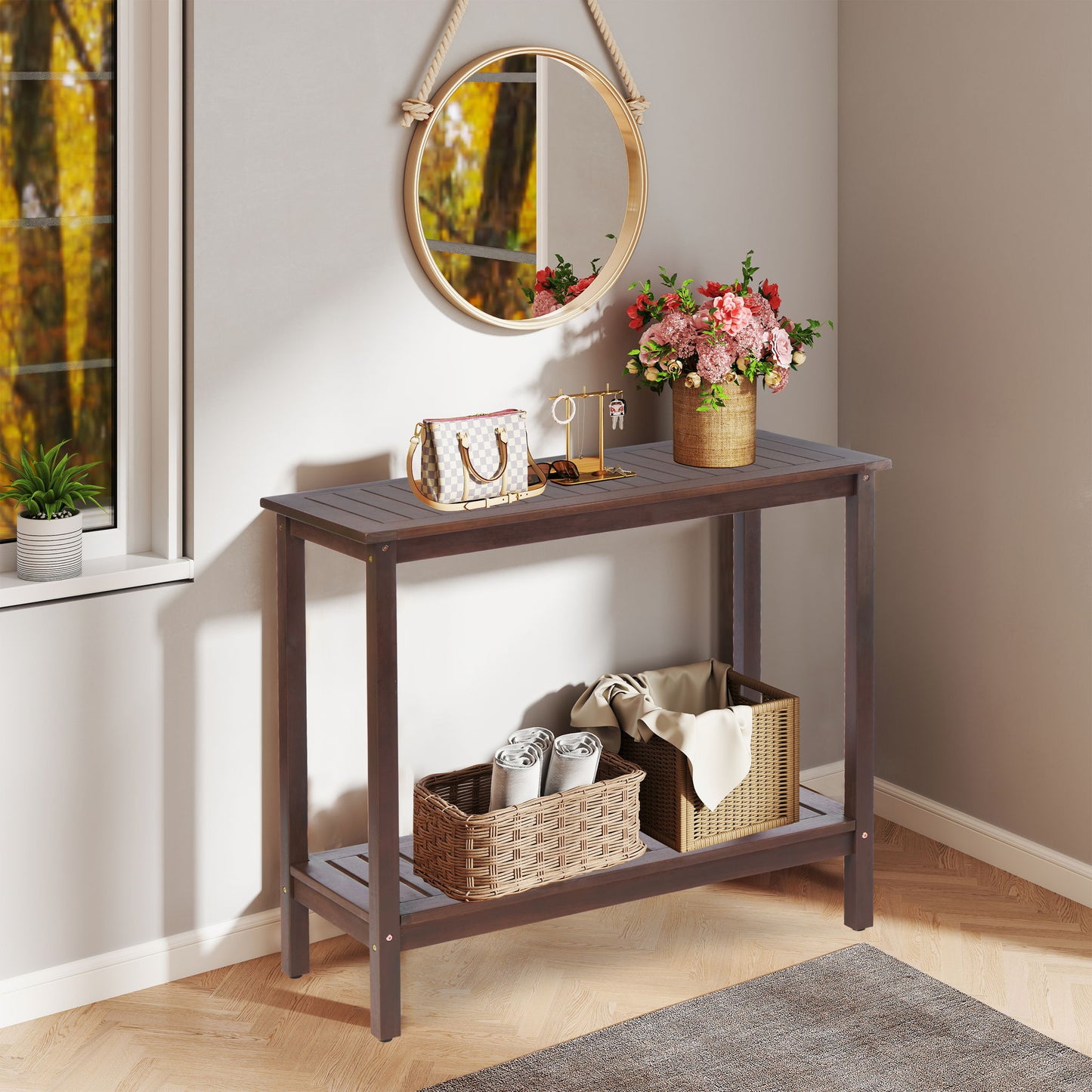 Workstation For Garden Balcony Garage, Acacia Console Potting Table