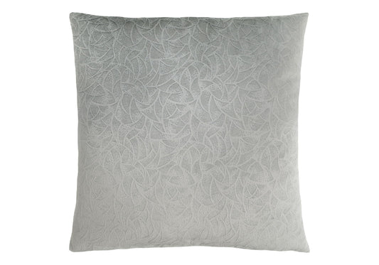 This light gray Pillow Square features a subtle, textured pattern of interlocking curved lines. Decorative throw pillow with insert included; hypoallergenic design.