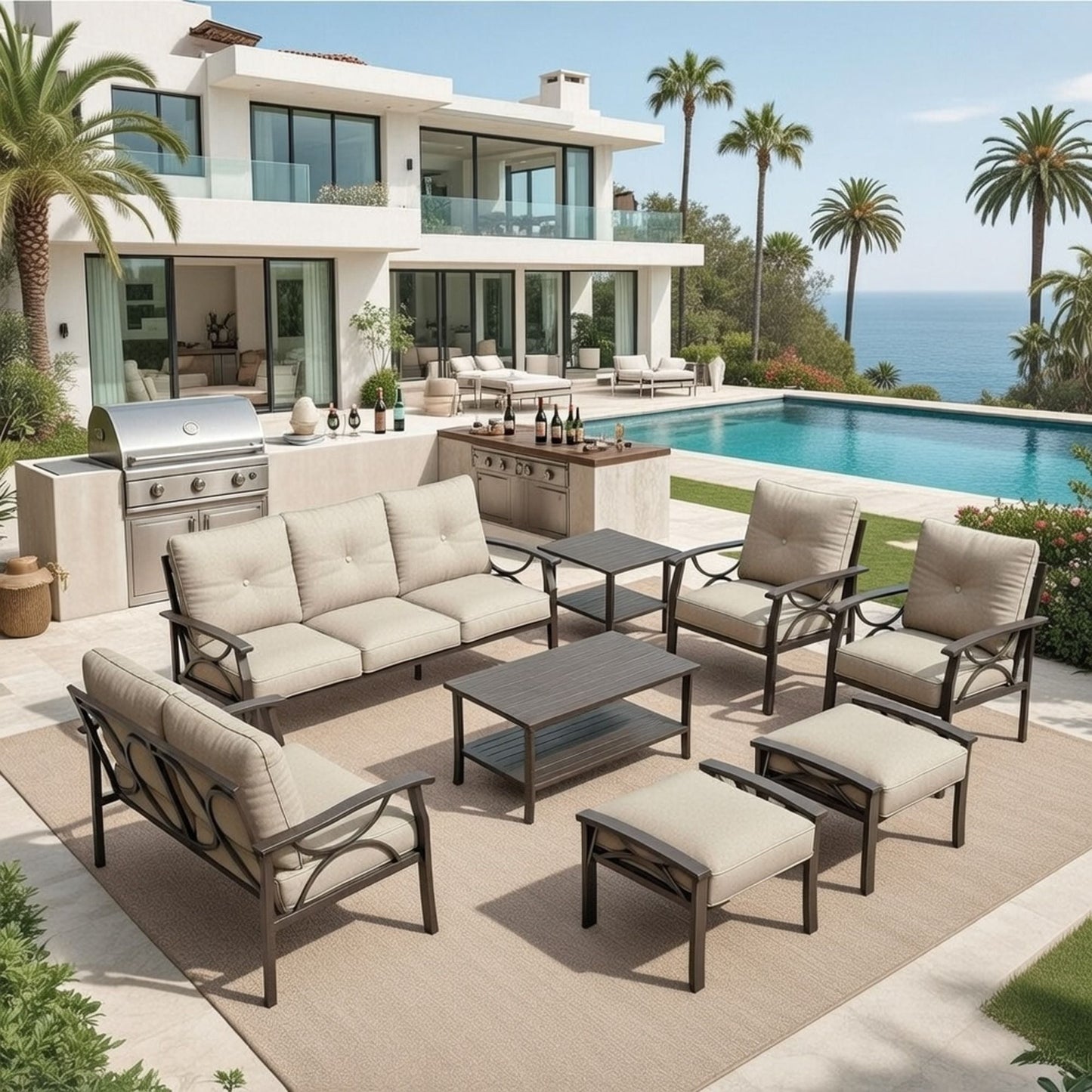 Patio Furniture Set With Coffee Table And Cushions For Backyard