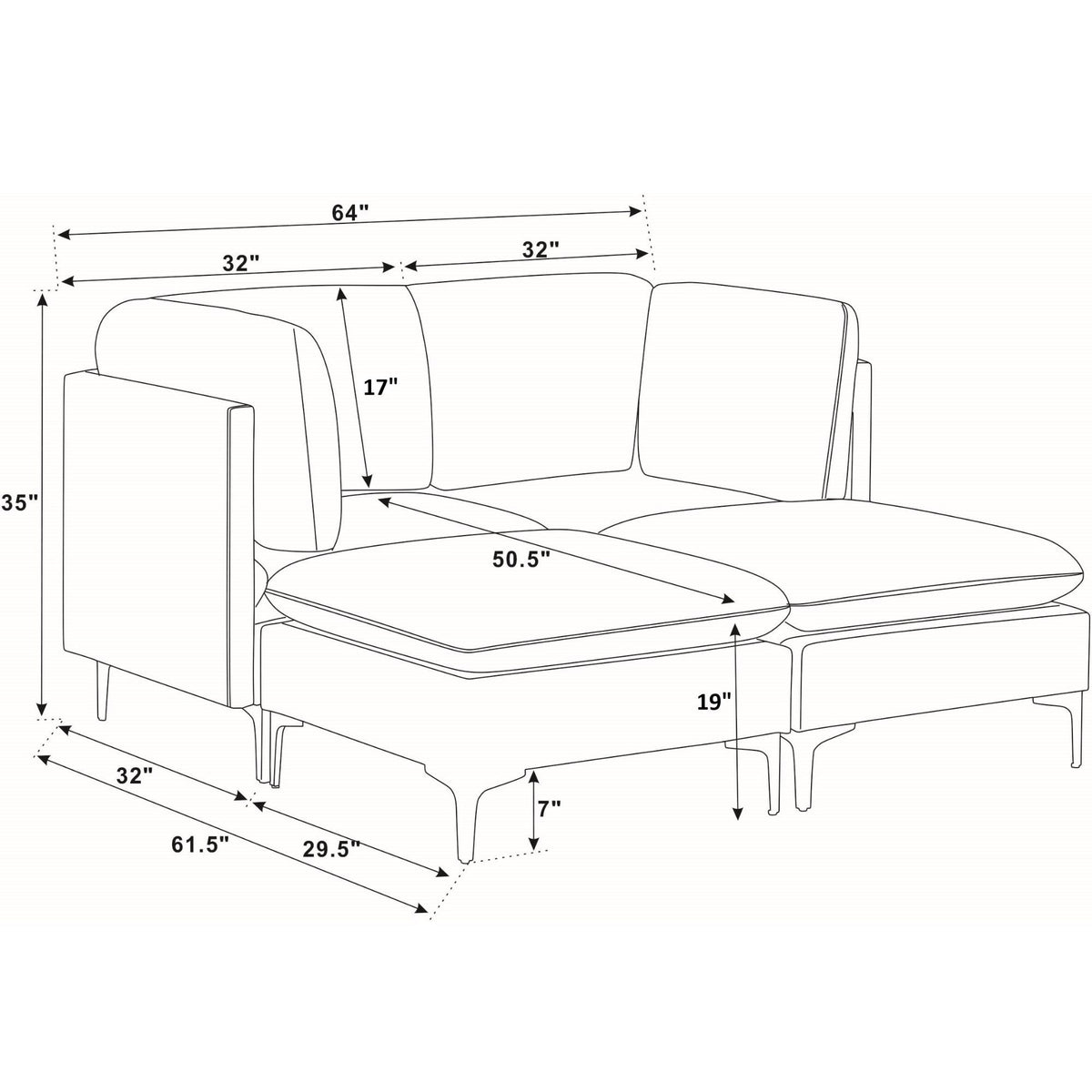 Upholstered Modular Sectional & Tall Legs