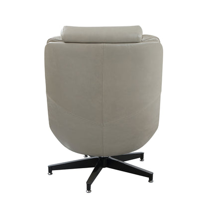 The Couch.com Piran Top Grain Leather Accent Chair features a modern style, faux leather in dark gray, padded backrest, swivel function, and a black metal base, shown from the back against a white background.