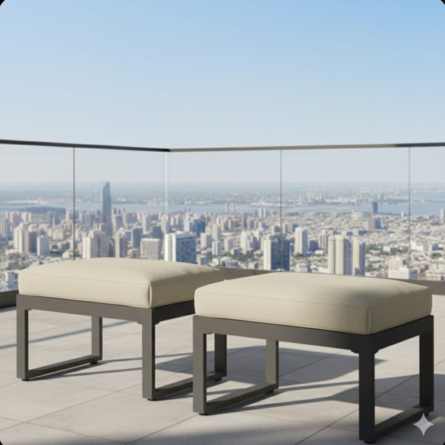 Patio All-Weather Ottomans With Thick Cushions (Set of 2)