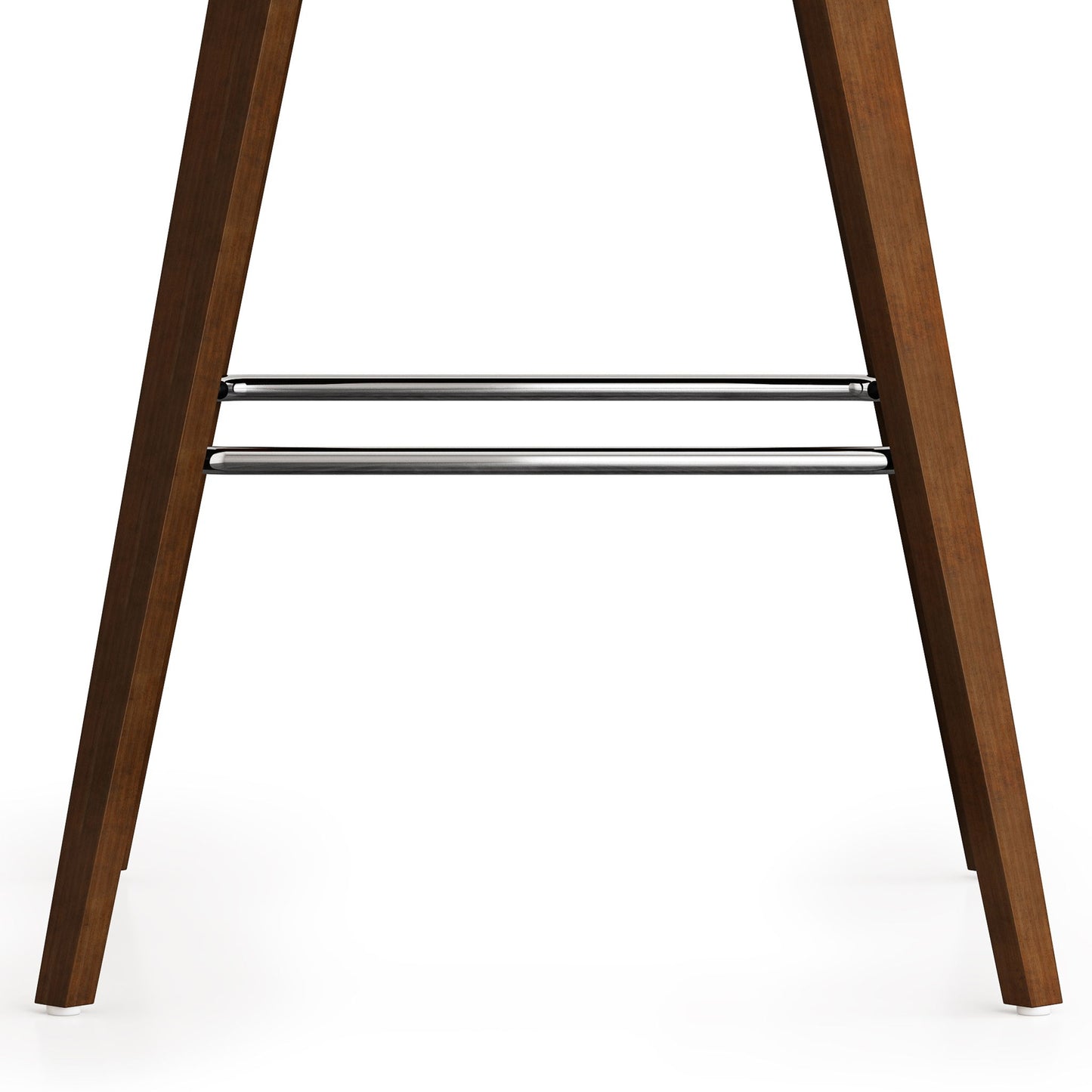 Close-up of the lower part of the Randolph Bentwood - Counter / Bar Height Stool (Set of 2), showcasing its angled wooden legs and dual horizontal metal footrests. Background is plain white.