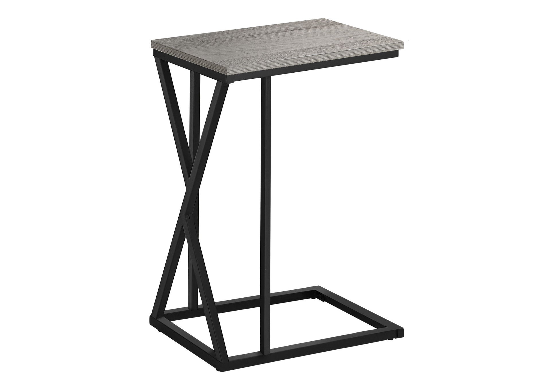 The Accent Table C-Shaped, Contemporary & Modern features a light wood top, black metal frame, and crisscross supports for a stylish and functional addition to any room.