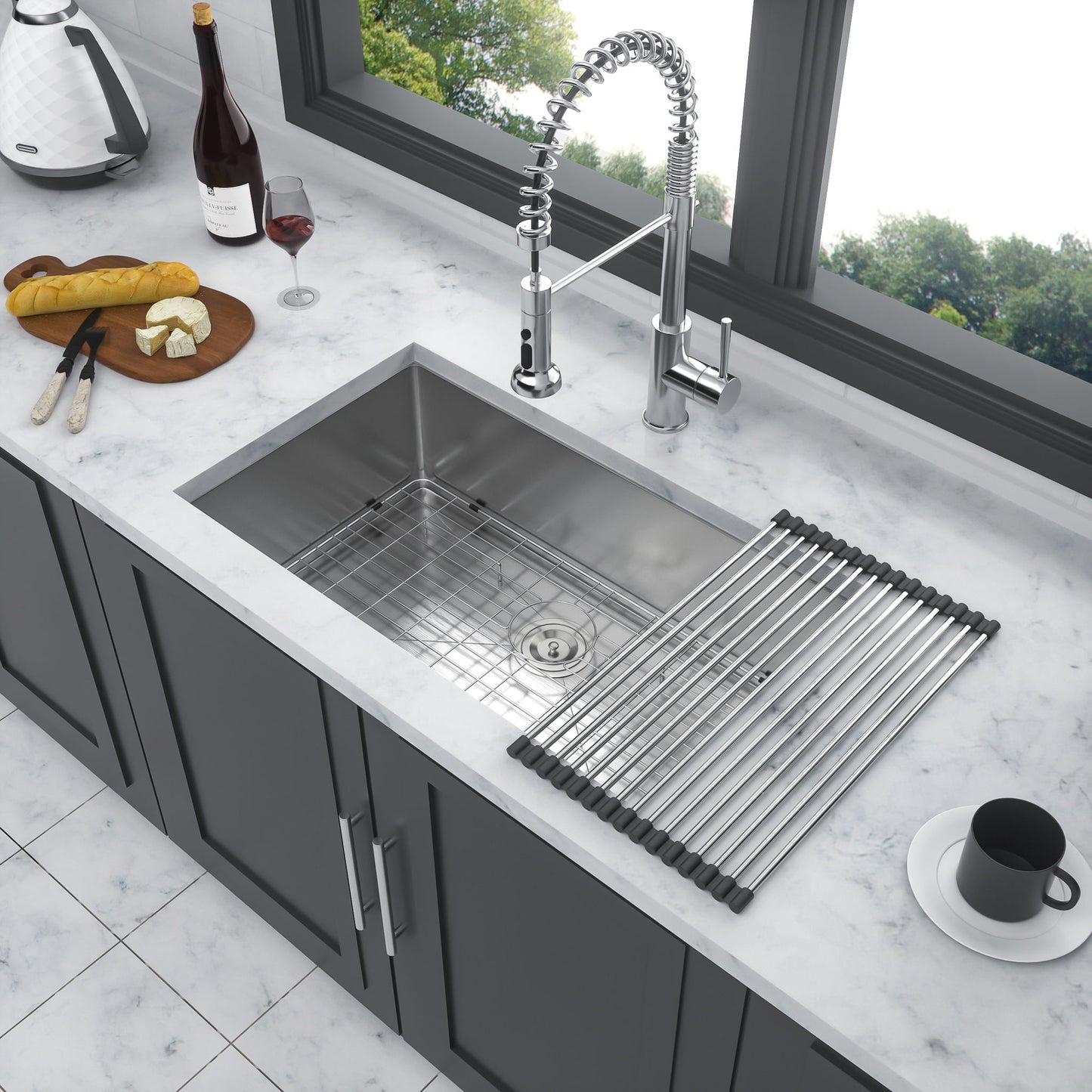 Undermount Kitchen Sink & Deep Single Bowl - Brushed Nickel