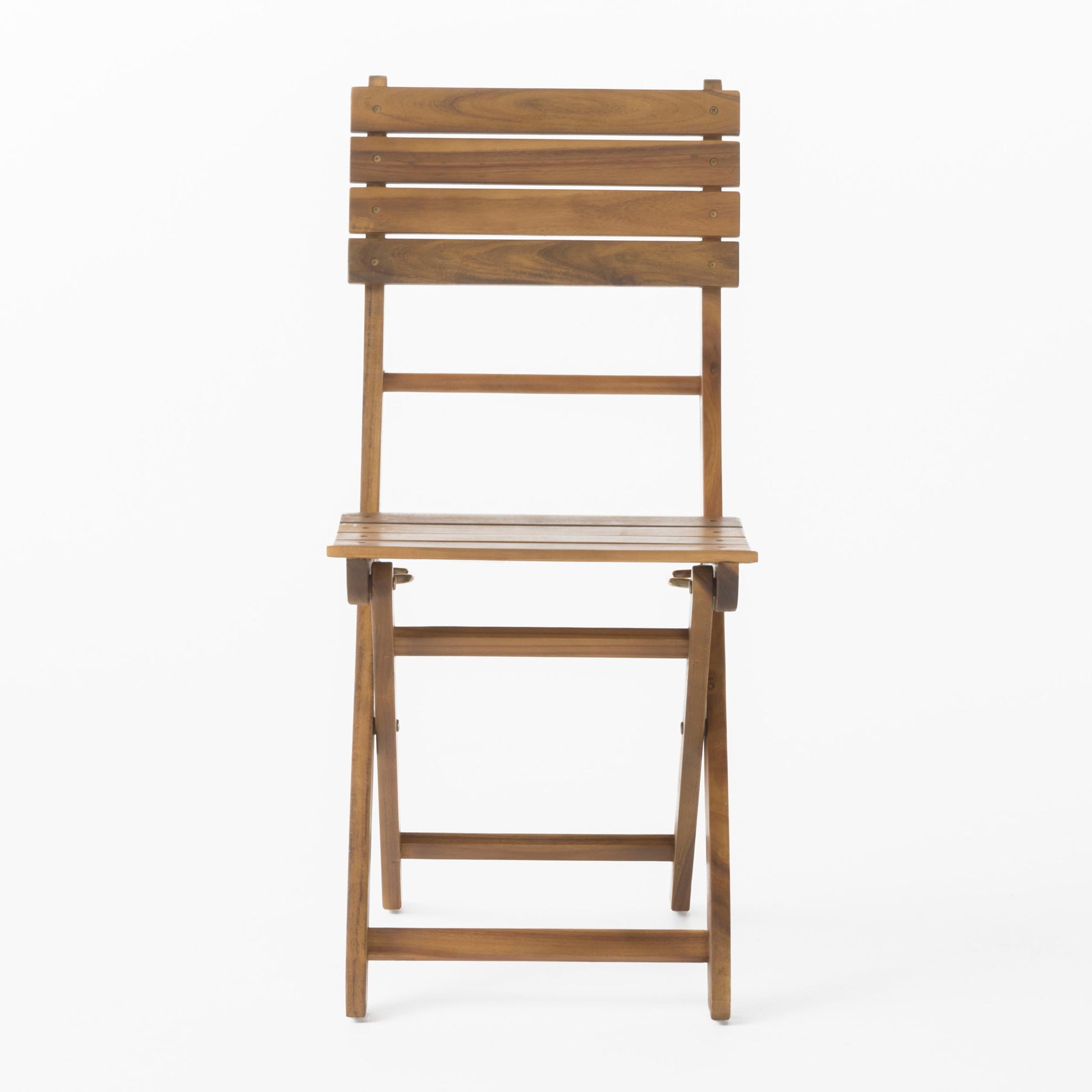 The Outdoor 3 Piece Half Round Folding Bistro Set features a wooden folding chair with slatted backrest and seat, displayed from the front against a plain white background.