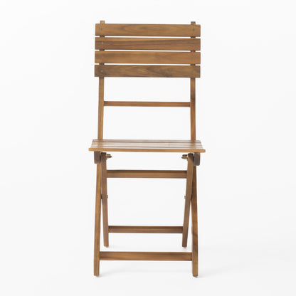 The Outdoor 3 Piece Half Round Folding Bistro Set features a wooden folding chair with slatted backrest and seat, displayed from the front against a plain white background.
