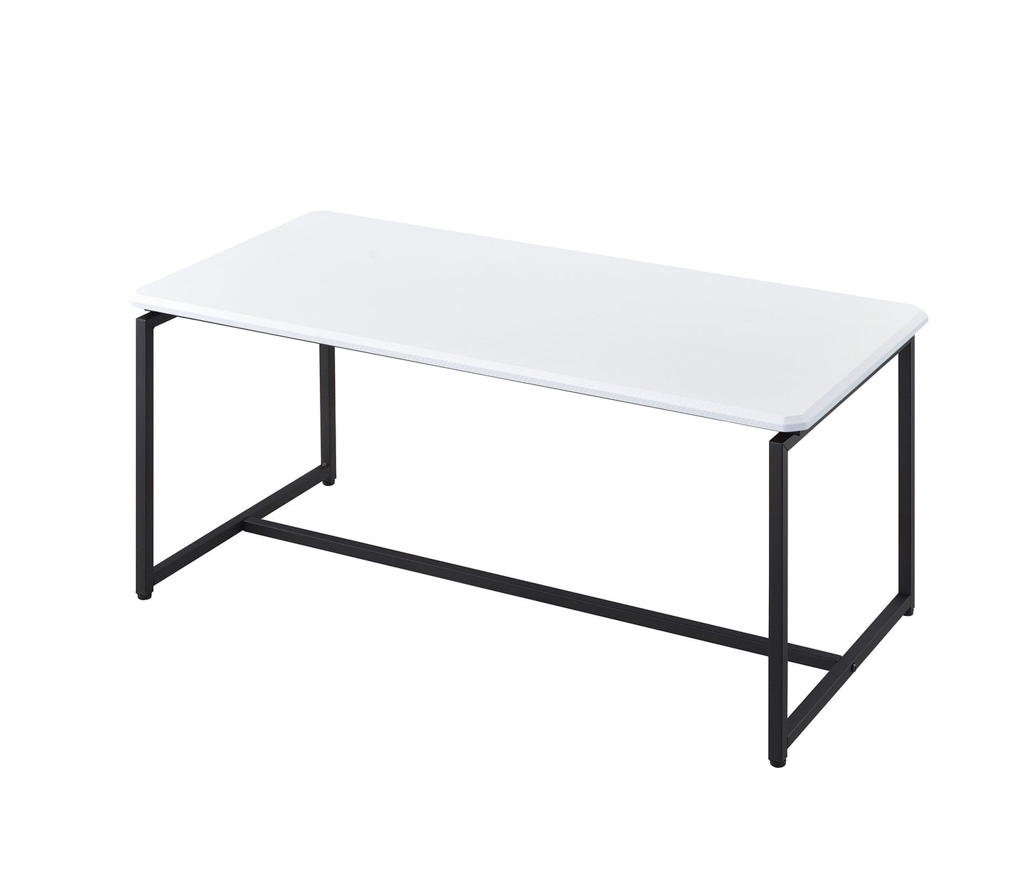 The GT - 3 Piece Carbon Fiber Wrap Coffee Table And End Table set features a modern rectangular design with a smooth white tabletop and minimalist black metal frame and legs.