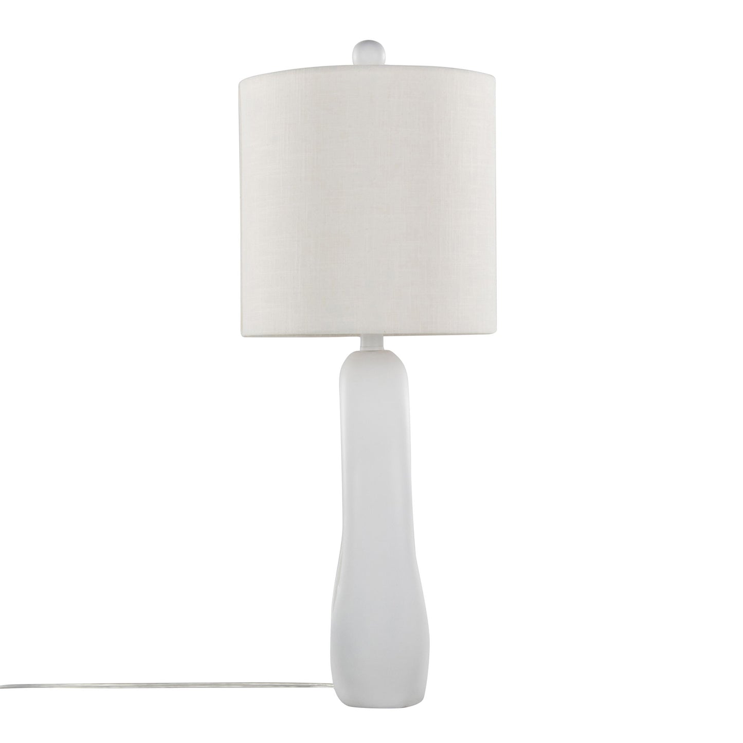 The Pearl - Contemporary Table Lamp (Set of 2) features a matte white ceramic base and natural shell accents, topped with a cylindrical white fabric shade. Includes visible power cord. Shown against a plain white background.