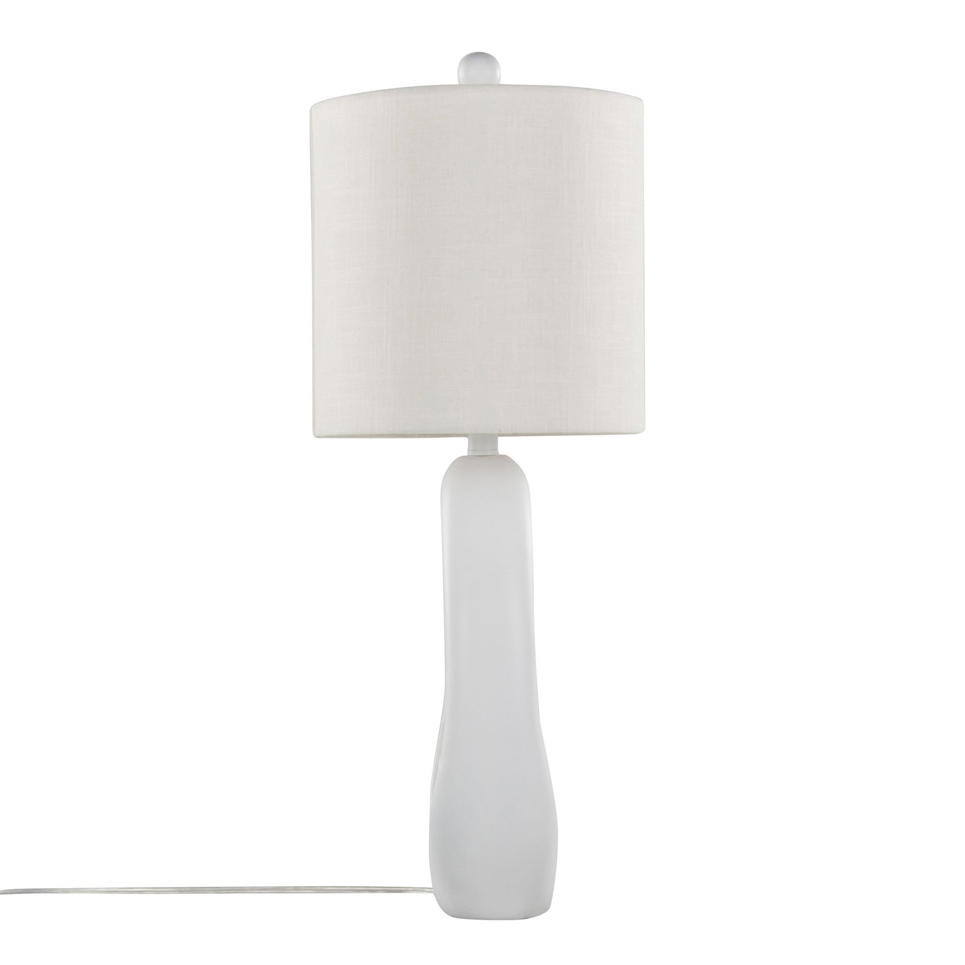 The Pearl - Contemporary Table Lamp (Set of 2) features a matte white ceramic base and natural shell accents, topped with a cylindrical white fabric shade. Includes visible power cord. Shown against a plain white background.