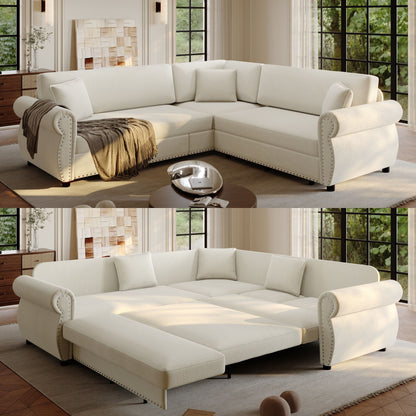L-Shaped Sofa Couch With Pull-Out Bed
