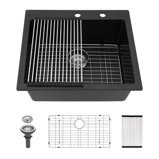 Quartz Kitchen Sink, Granite Composite, Drop In Sink With Durable Design