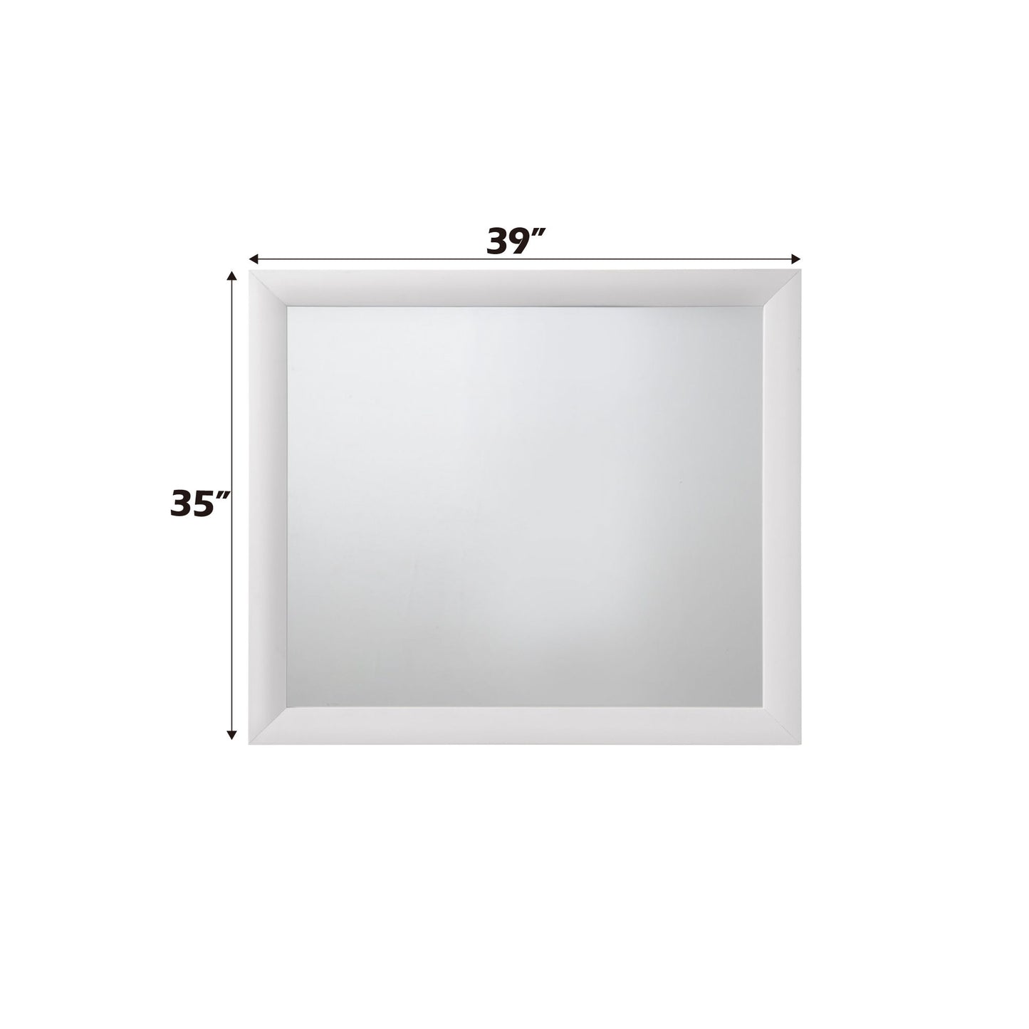 The Ireland - Contemporary Design Mirror, featuring a white frame, is displayed against a white background with dimensions of 39 inches wide by 35 inches tall.