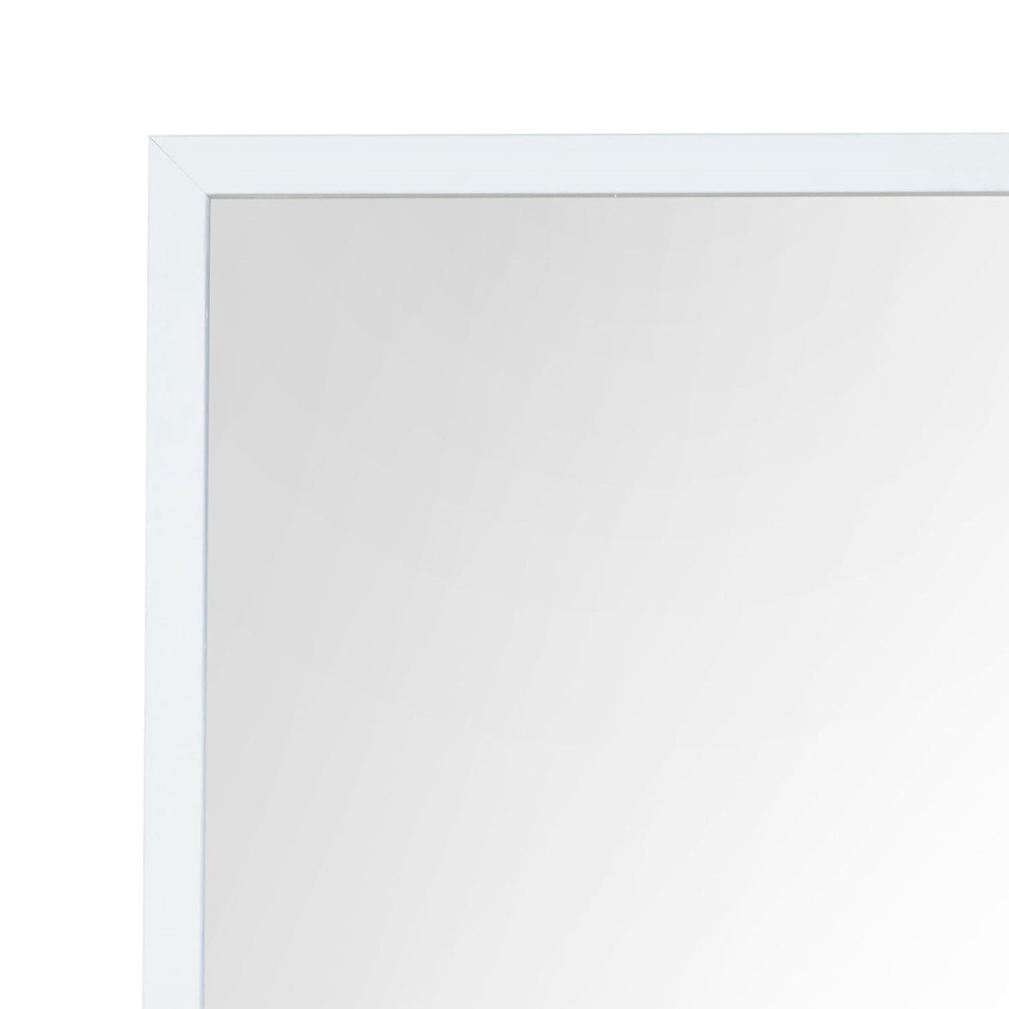 A close-up of the upper left corner of the Couch.com Maloise Mirror White, featuring a modern wood frame with a white finish, set against a plain white background.
