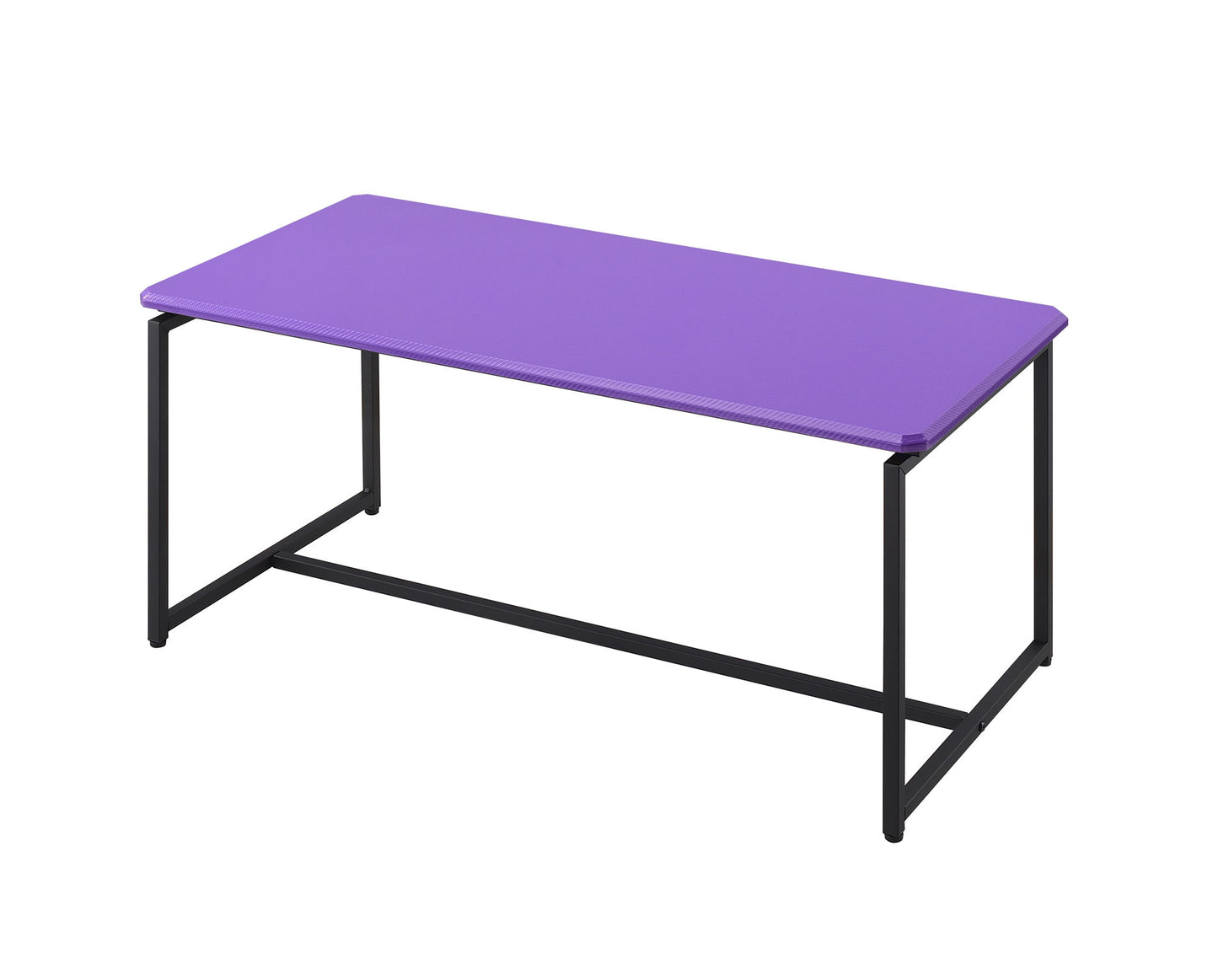 The GT - 3 Piece Carbon Fiber Wrap Coffee Table And End Table set features a rectangular table with a solid purple top and sleek black metal frame and legs, presented on a white background.