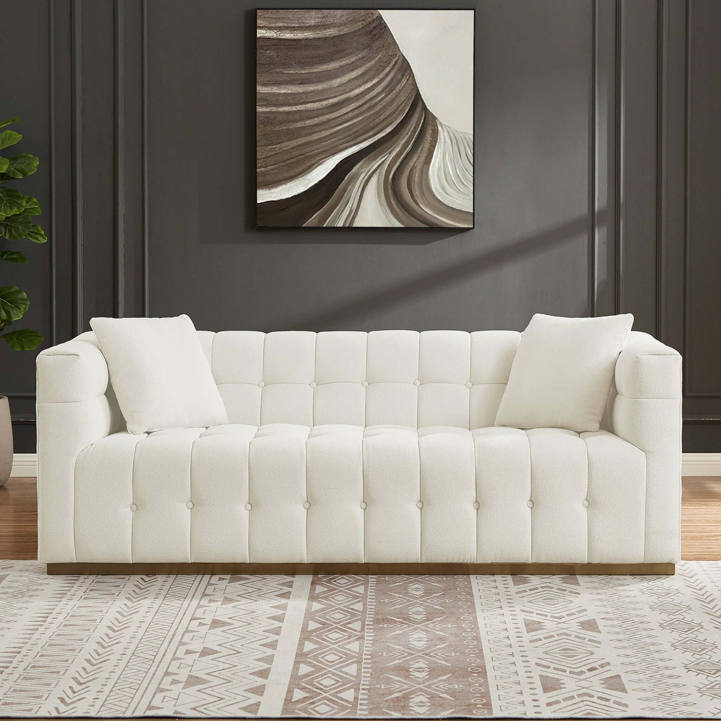 Couch.com Eleanor Sofa Boucle Beige / Gold / Ivory / Ivory White, Durable Design, Modern Style, Fabric Construction, Beige Finish