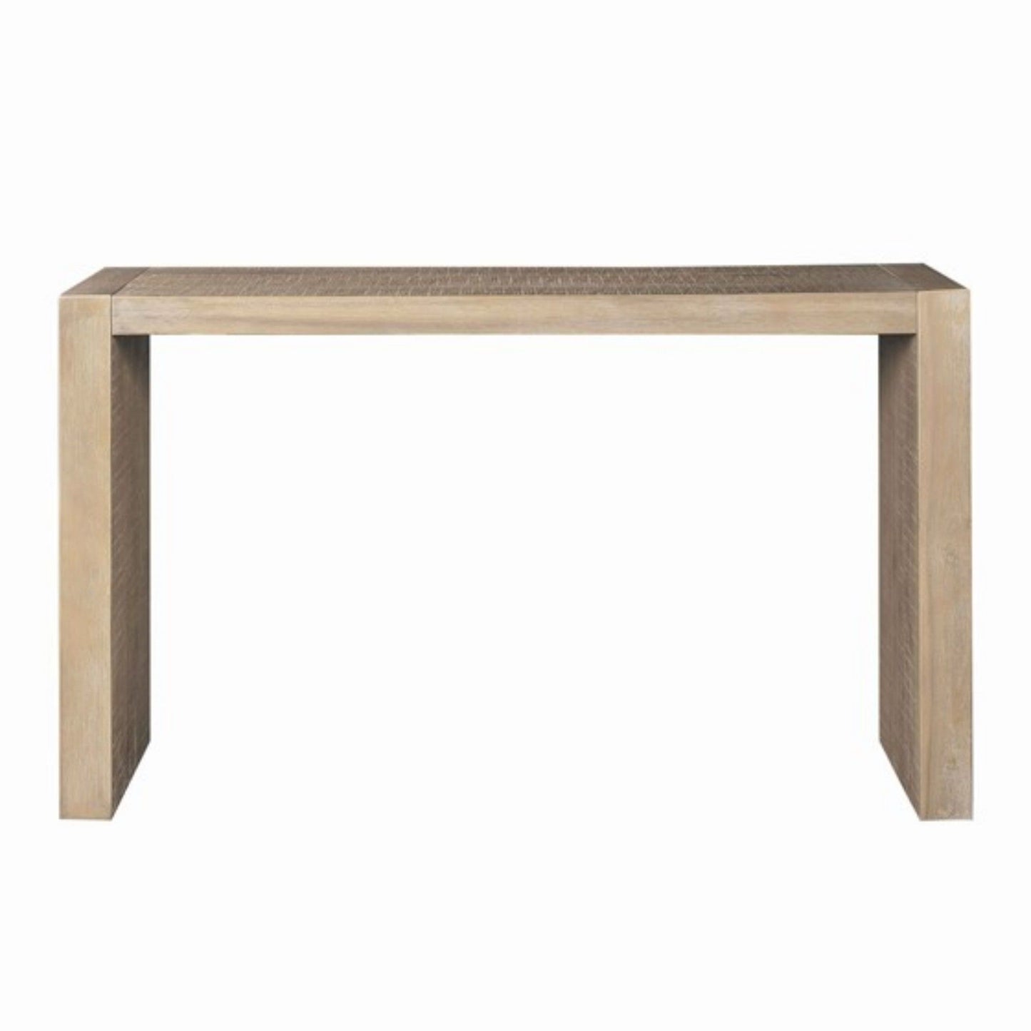 The Modern Design Console Table features a simple rectangular shape, thick block legs, and a smooth light wood finish, shown against a white background.