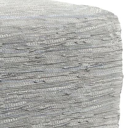 Close-up of Fredrik - Handcrafted Square Pouf featuring a textured light gray fabric with an irregular, horizontal woven pattern and subtle raised details.