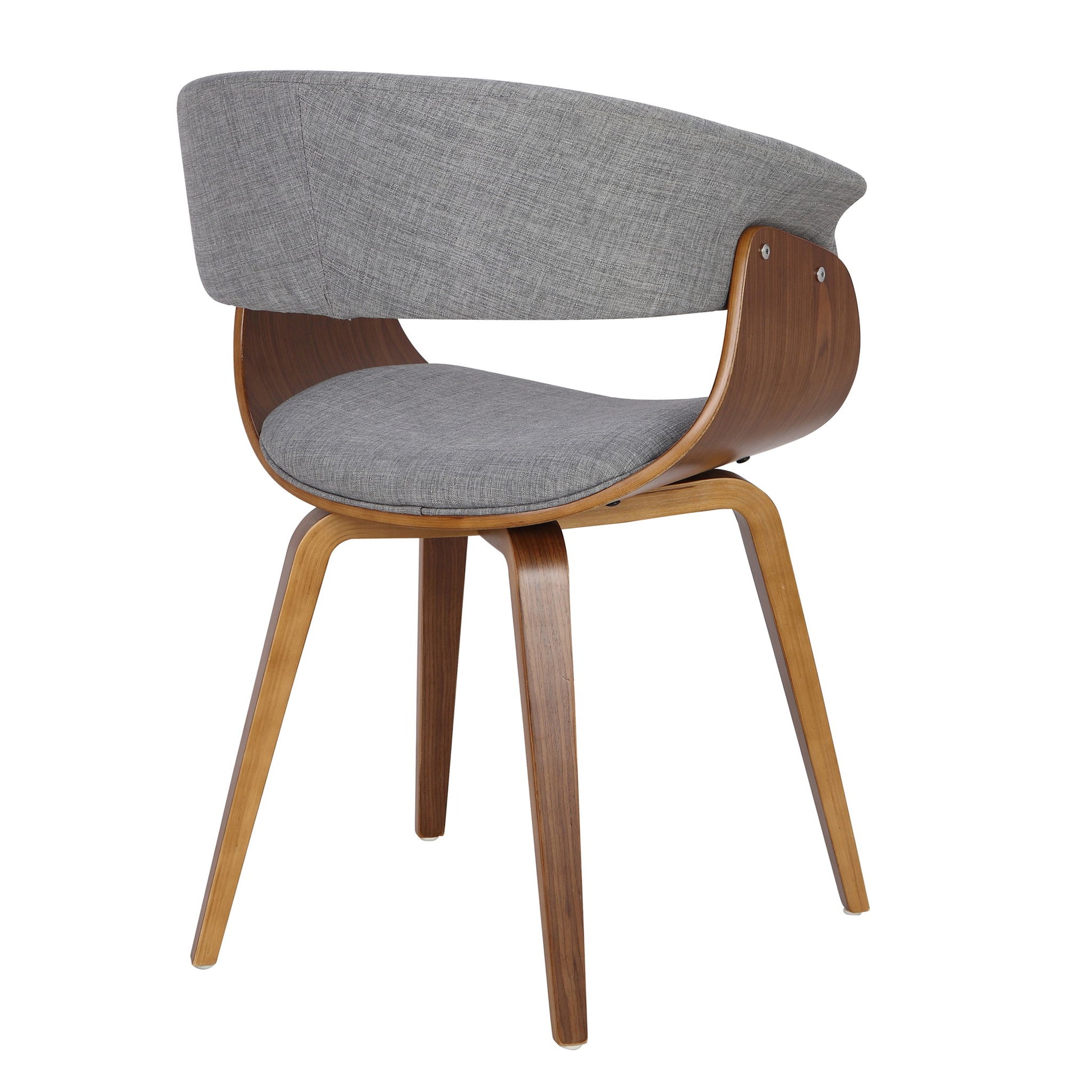 The Vintage Mod - Mid Century Modern Dining Chair (Set of 2) features wooden legs and frame, a curved backrest, gray upholstered seat and back, smooth rounded edges, and a minimalist mid-century design.