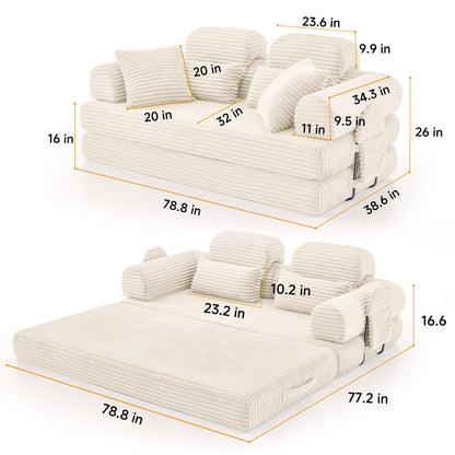 Convertible Sleeper Sofa With & Side Storage Pocket, Foldable Upholstered Couch For Living Room