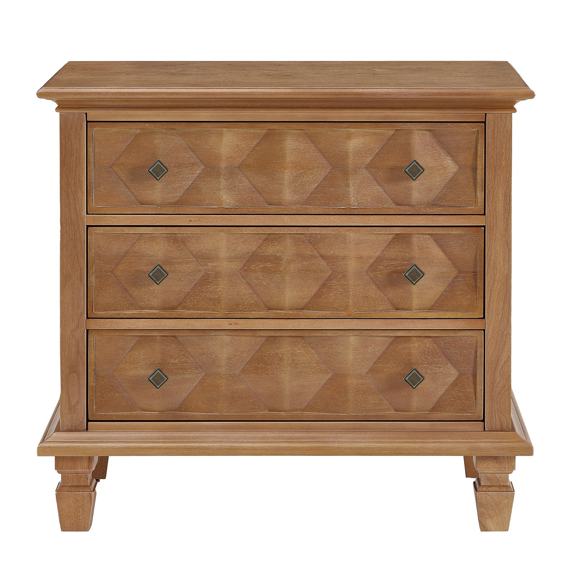 Nightstand With Charging Station, 3 Drawer Bedside Table - Natural Wood