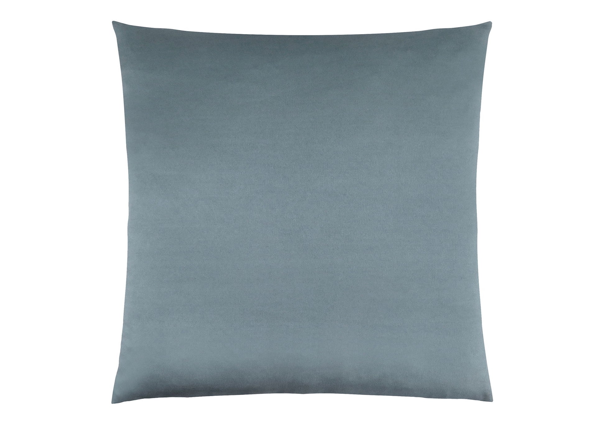 A modern, square, light blue-gray decorative throw pillow with a smooth surface and hypoallergenic insert is shown against a white background.