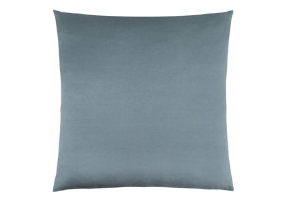 A modern, square, light blue-gray decorative throw pillow with a smooth surface and hypoallergenic insert is shown against a white background.